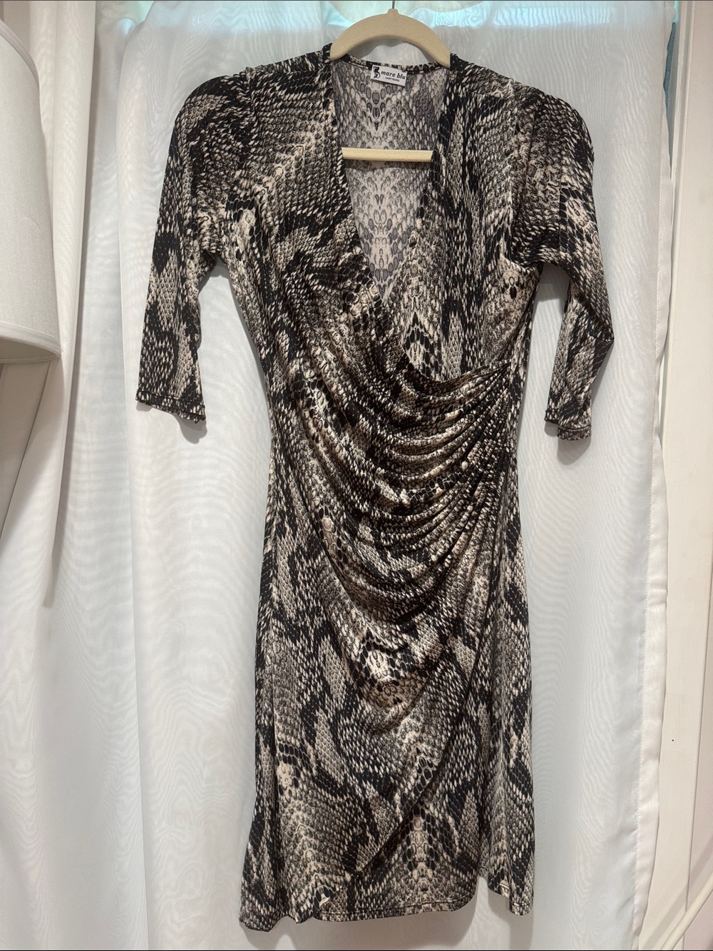 Snake Print Black & Brown Faux-Wrap Dress. Fits more like a medium.